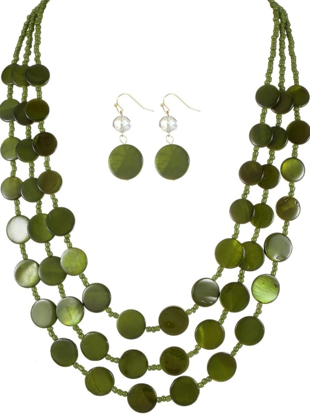 Boho Multi-Layered Chunky Beaded Necklace Set with Earrings - Colorful Shell